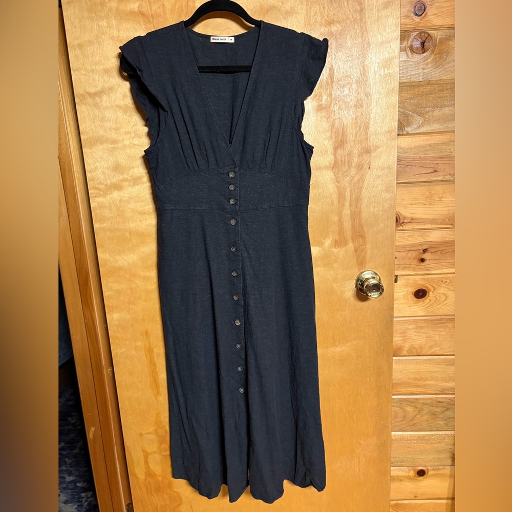 Marine Layer Blue Flutter Sleeve Maxi Dress